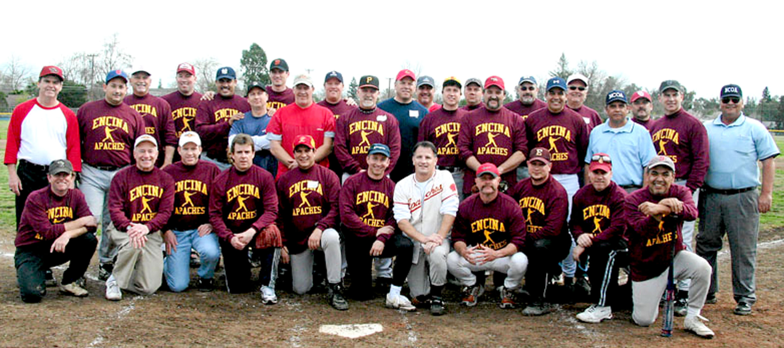 Andy Braio (front row, second from left) and one of the baseball teams he coached at Encina High School in California.