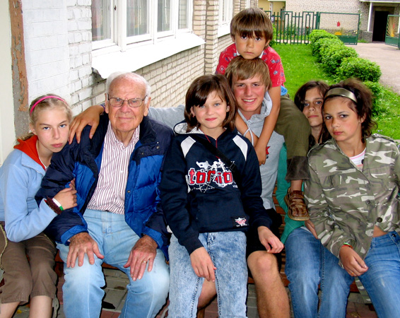 Surrounded by orphans in Russia.