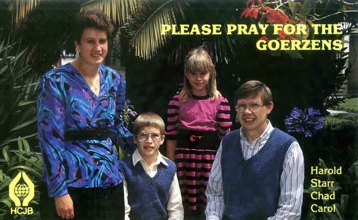 The Goerzens' prayer card from 1987.