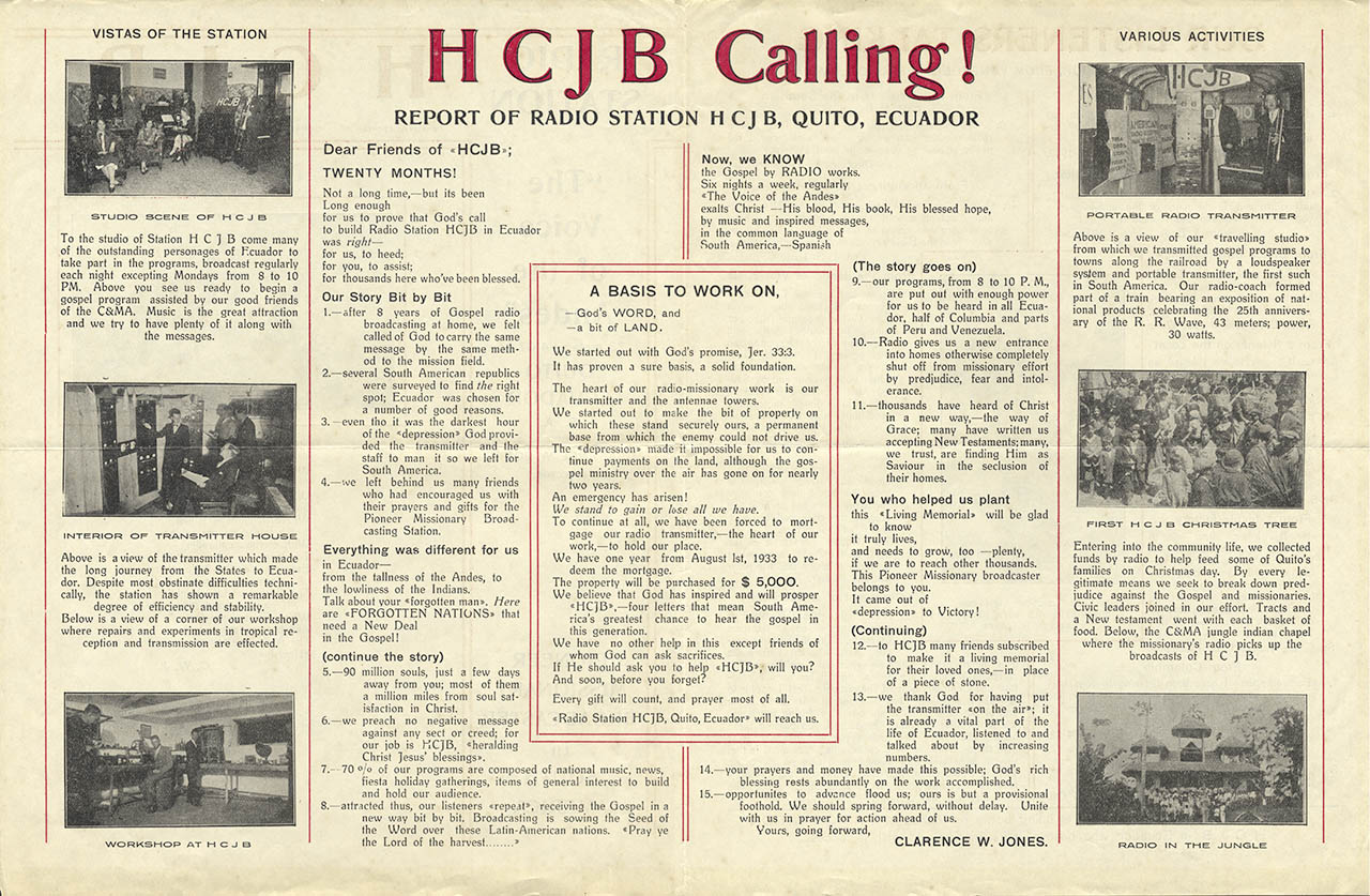 Inside of a Radio Station HCJB newsletter from 1933