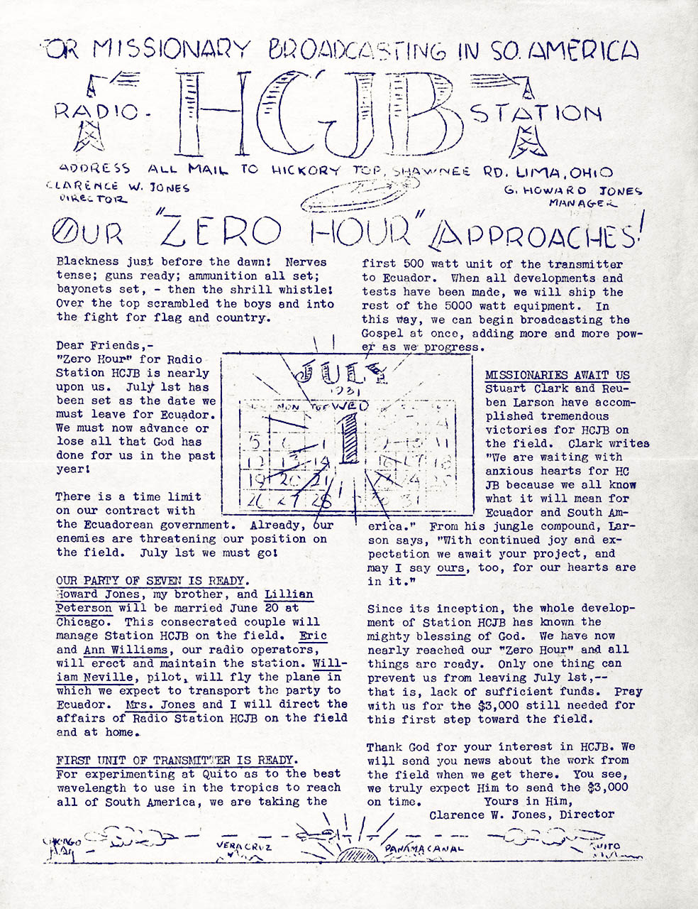 1931 HCJB Letter titled Zero Hour