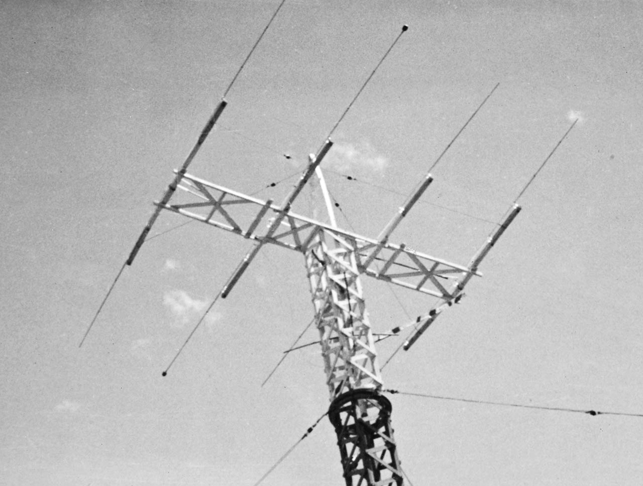 The original antenna at HCJB with copper toilet tank floats on the tips