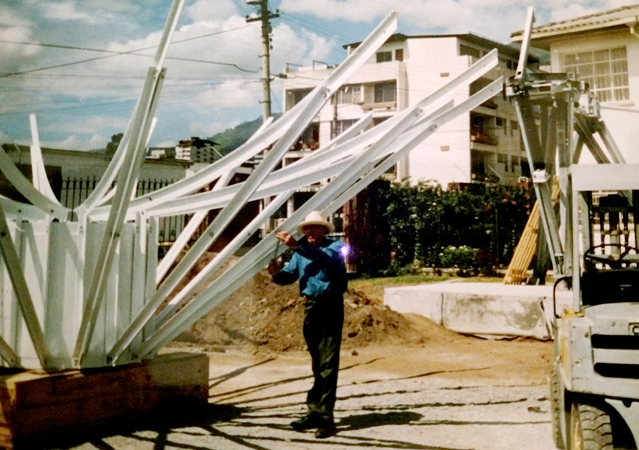 Assembling a satellite dish that was on the HCJB campus in Quito for many years.