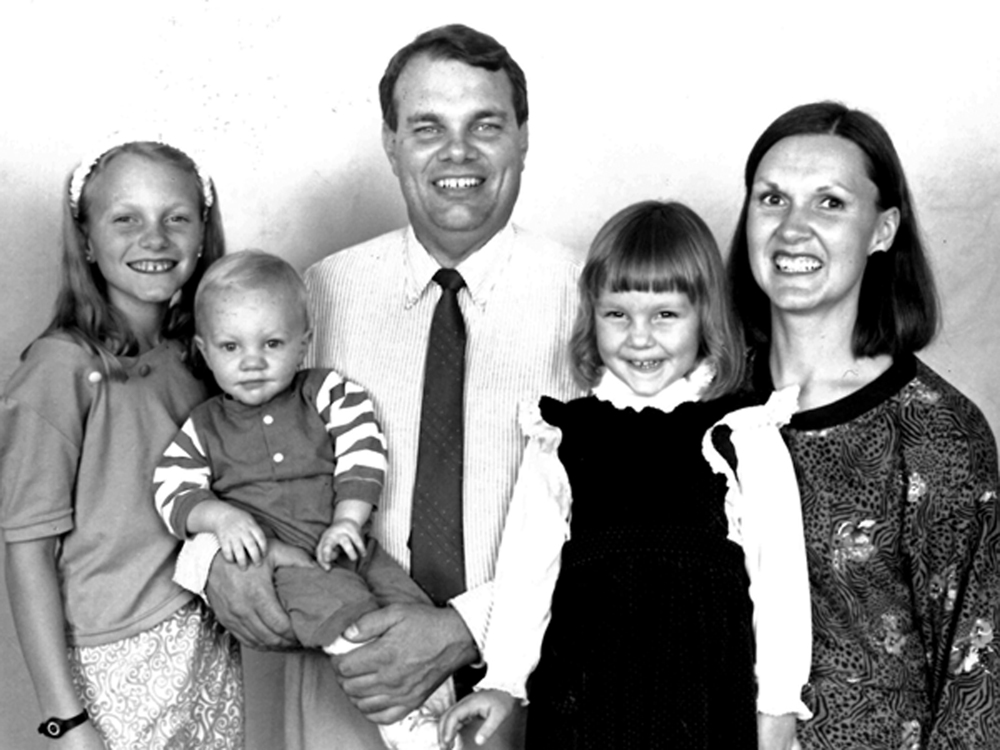 The Johnson family with children (L-R) Erin, Zach and Whitney in the early 1990s.