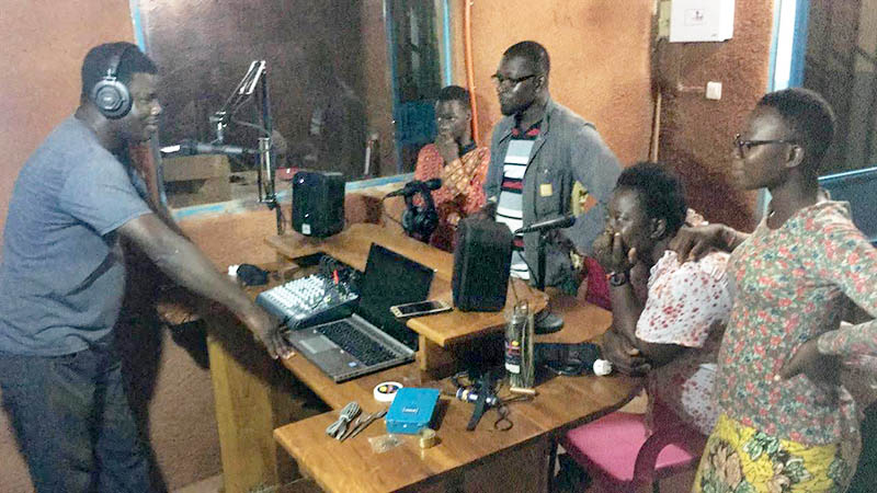 A live program in Reach Beyond's partner radio station in Togo, West Africa.