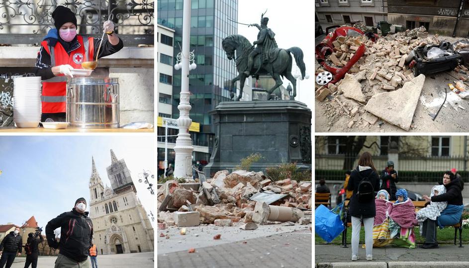 Collage of damage in Zagreb Croatia from the March 22, 2020 earthquake