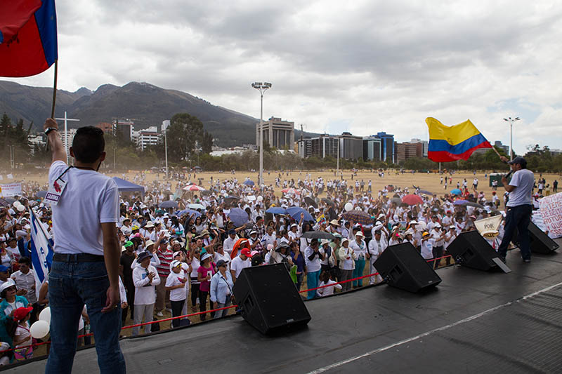 At the march’s conclusion the crowds gathered at a park in north Quito.