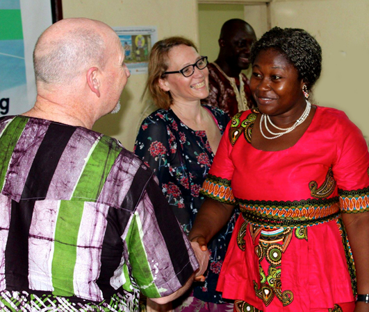 Kenny Dennis greets a participant in the recent counselor training course in Sierra Leone.