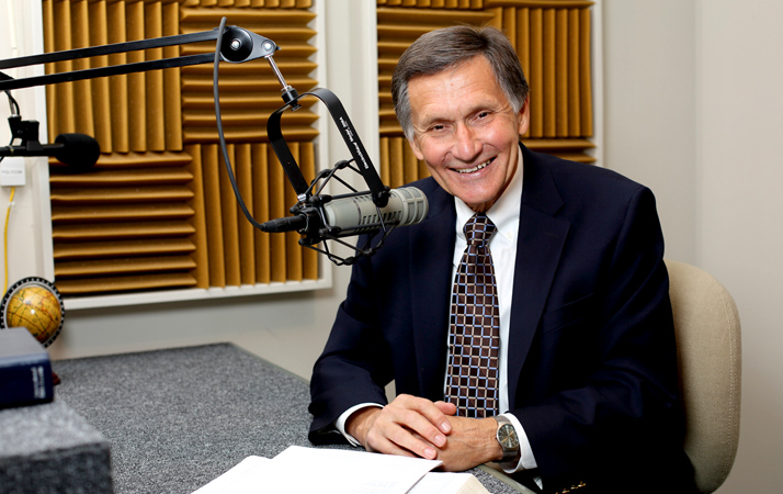 Wayne Pederson in the recording studio at Reach Beyond Ministry Service Center in Colorado Springs, CO.